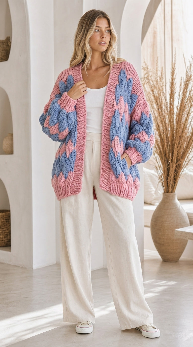 Luna™ – Wave Knit Cardigan in Pink & Blue