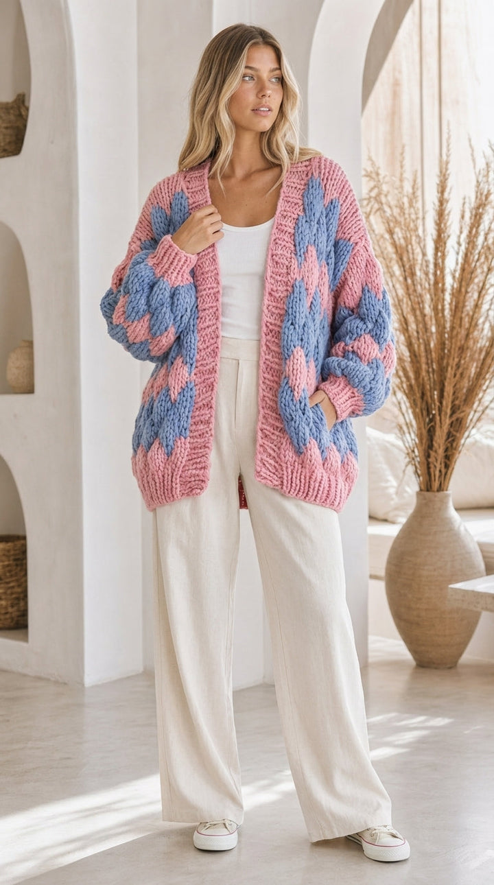 Luna™ – Wave Knit Cardigan in Pink & Blue