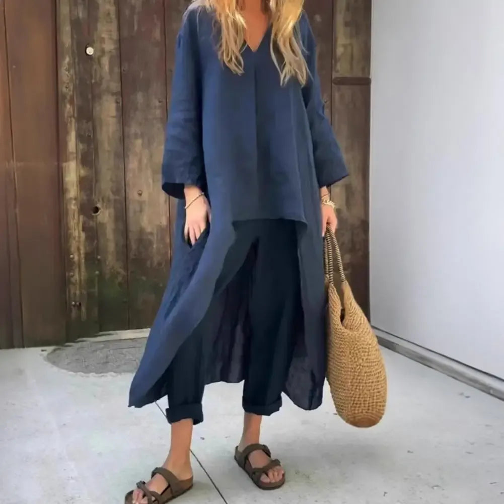Lucía | Ensemble Décontracté avec Gilet Long et Pantalons à Jambes Amples