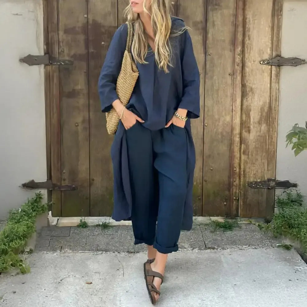Lucía | Ensemble Décontracté avec Gilet Long et Pantalons à Jambes Amples