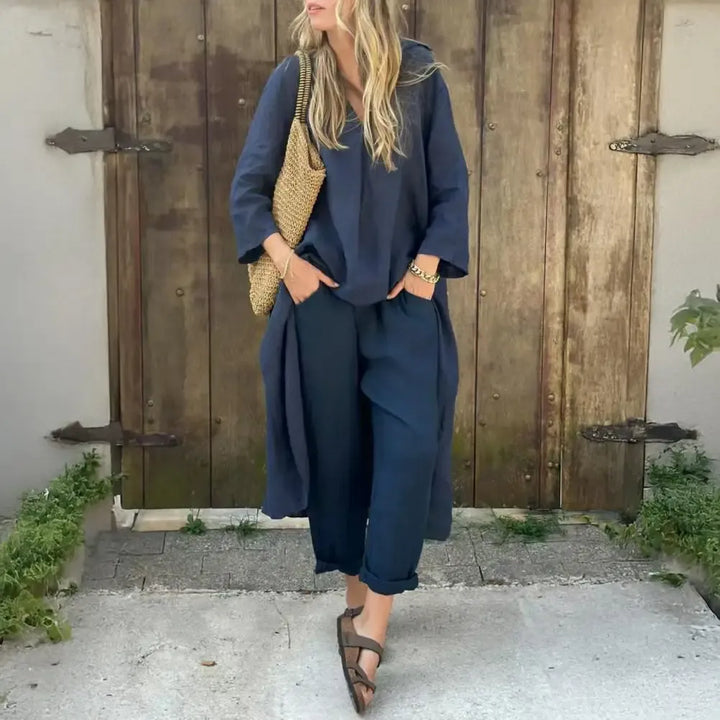 Lucía | Ensemble Décontracté avec Gilet Long et Pantalons à Jambes Amples