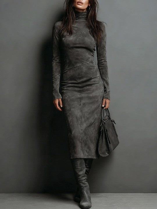 Robine | Robe Midi Suédine à Manches Longues