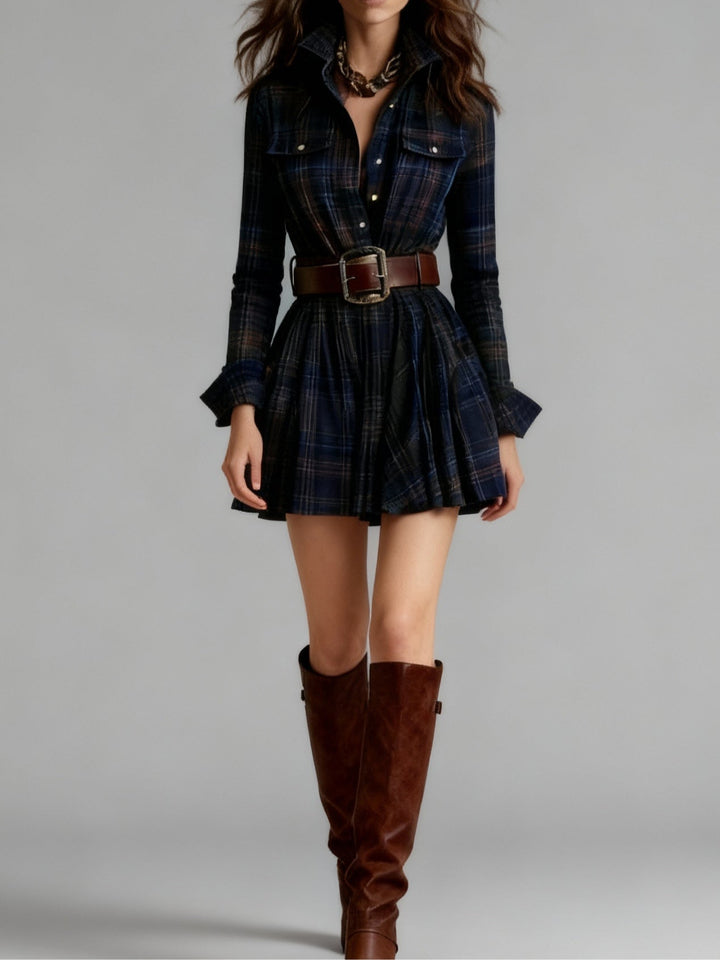 Robe Mini Vintage à Carreaux Rouge et Marron (Comprend une ceinture)