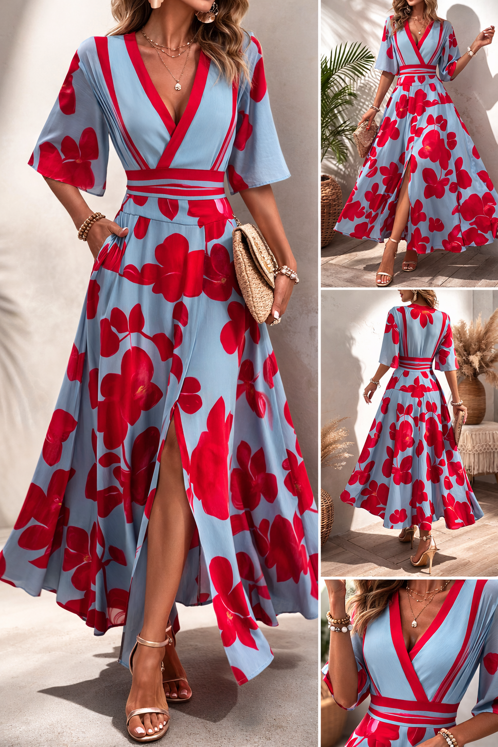 Noelle | Robe de Printemps Fleurie à Décolleté en V