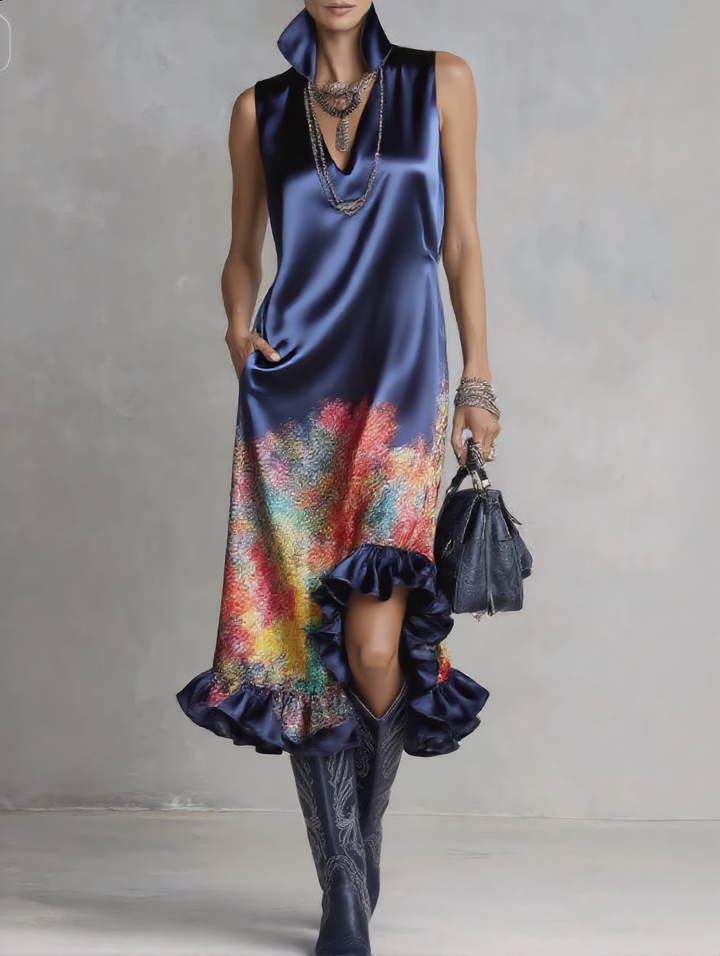 Celeste | Robe Midi Imprimée en Satin