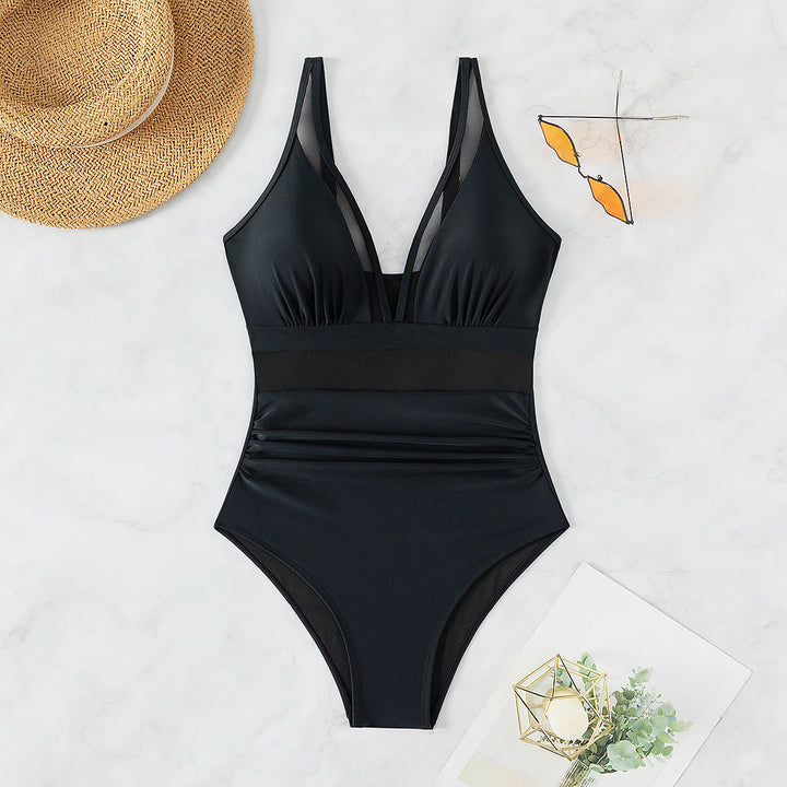 Maillot de Bain à Décolleté en V avec Bretelles Réglables et Détail Transparent