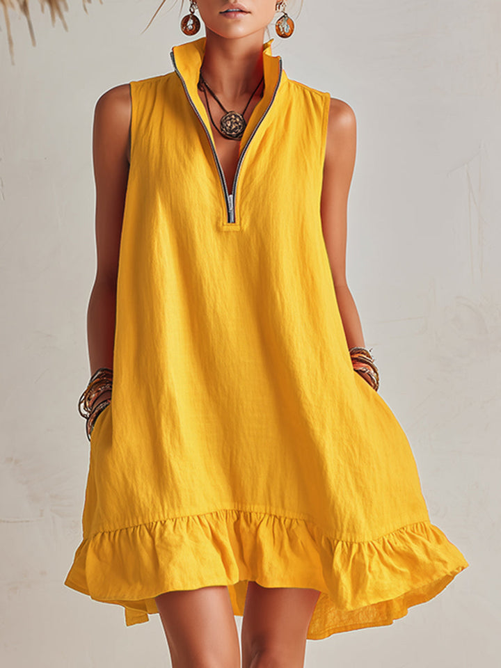 Robe Mini en Mélange Coton-Lin