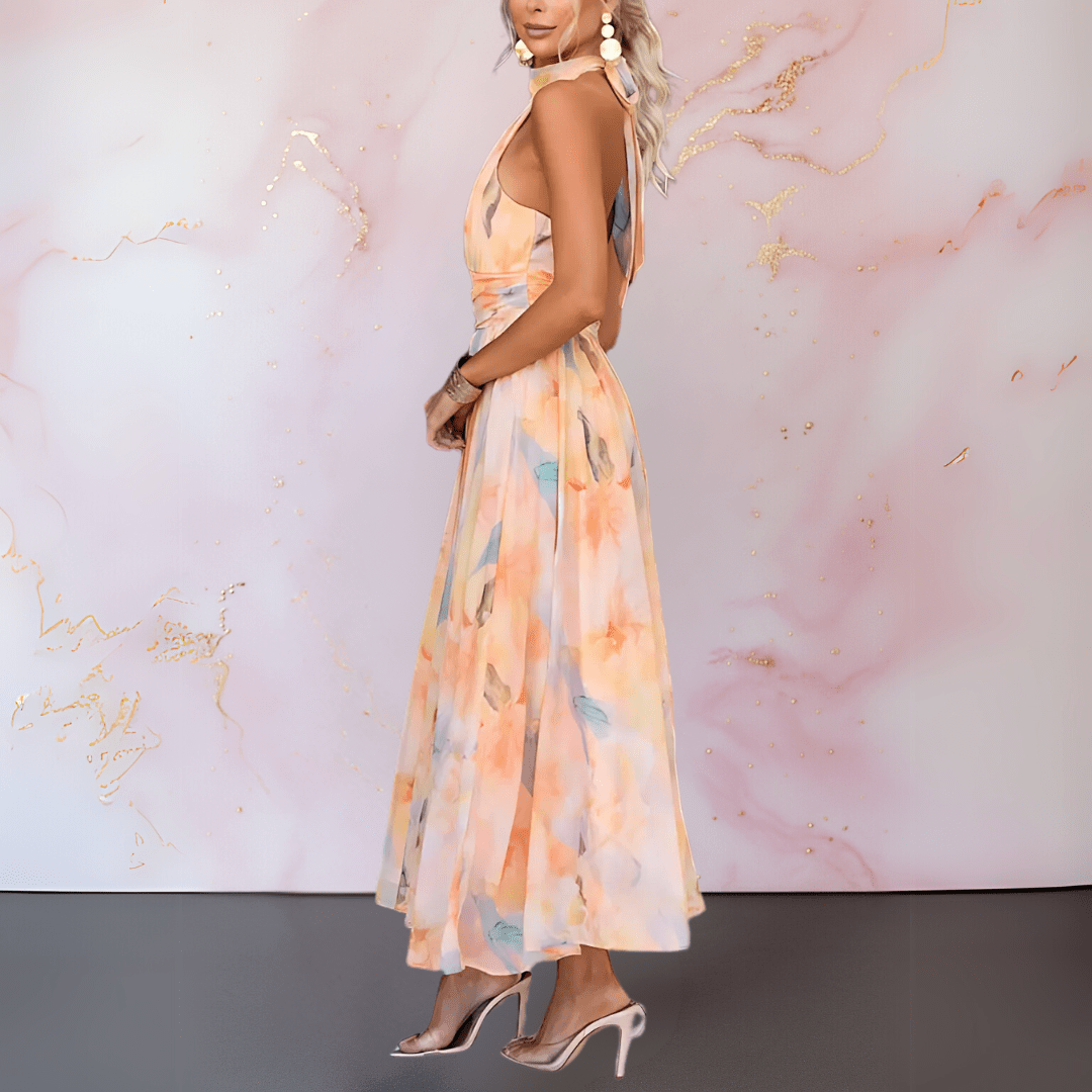 ESTHER | ROBE IMPRIMÉE AQUARELLE À COL HALTER