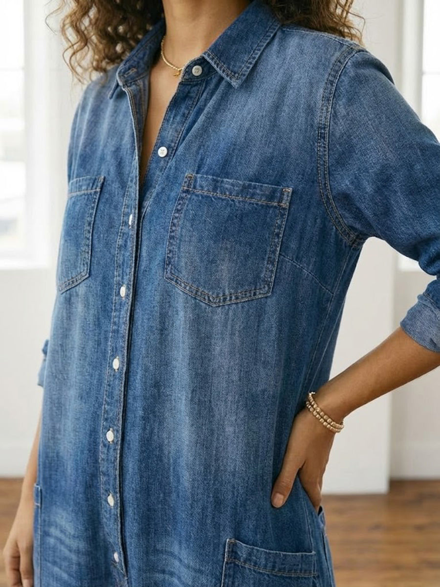 Mae | Salopette en denim en coton doux vintage lavé avec fermeture à boutons
