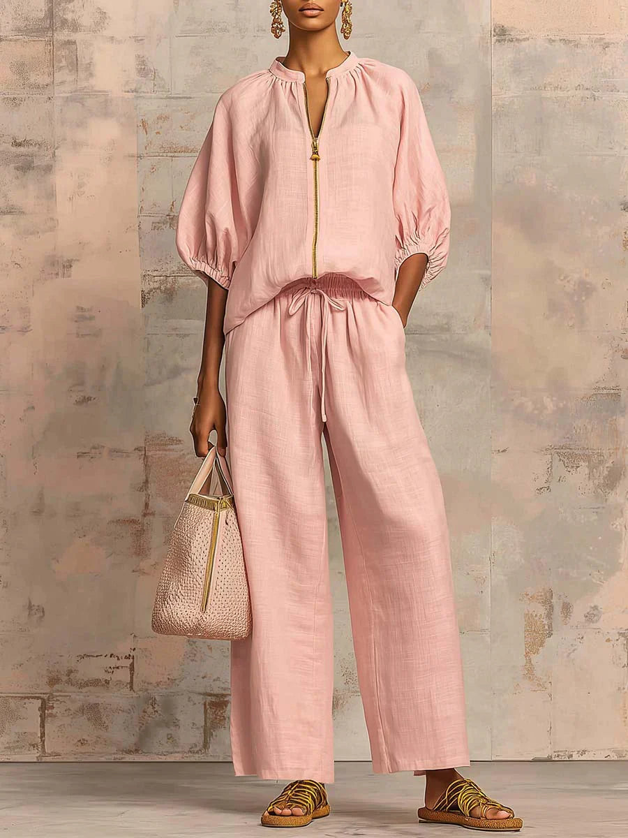 Alba | Chemise Décontractée à Boutons et Pantalon à Jambes Larges