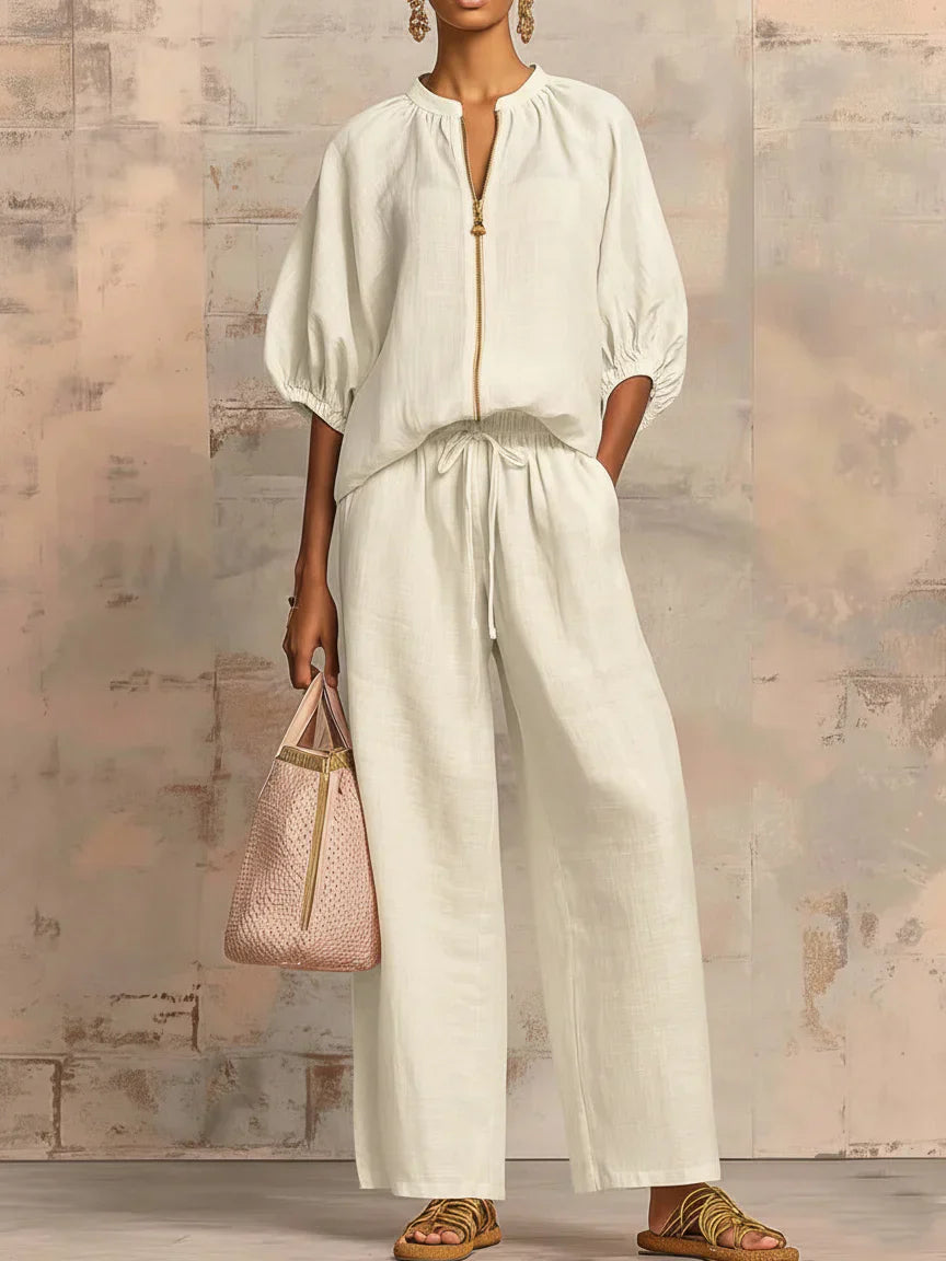 Alba | Chemise Décontractée à Boutons et Pantalon à Jambes Larges