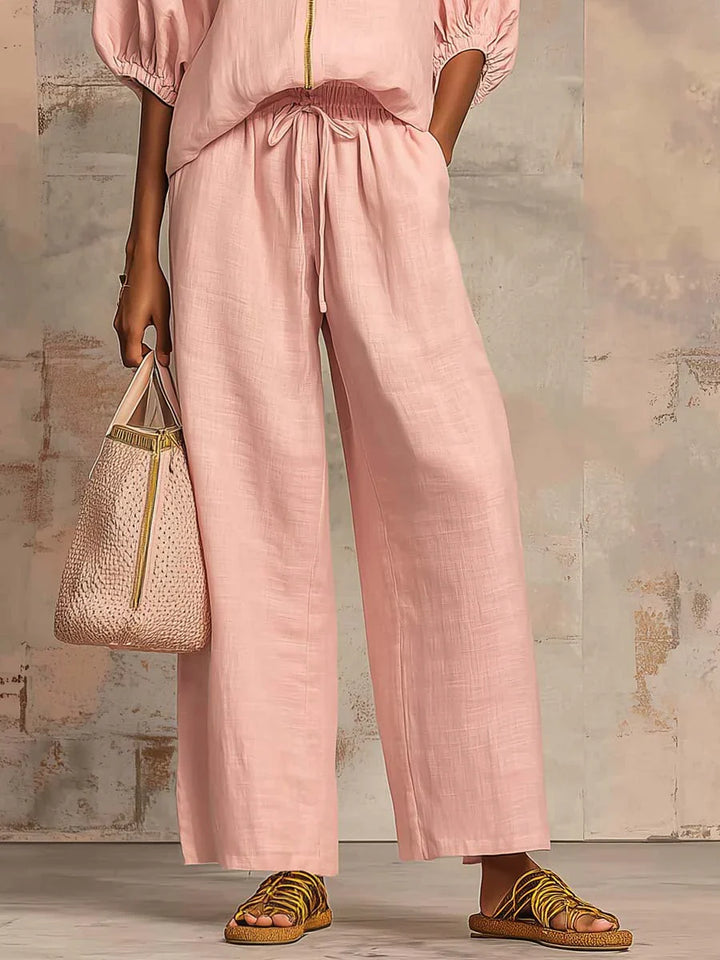 Alba | Chemise Décontractée à Boutons et Pantalon à Jambes Larges