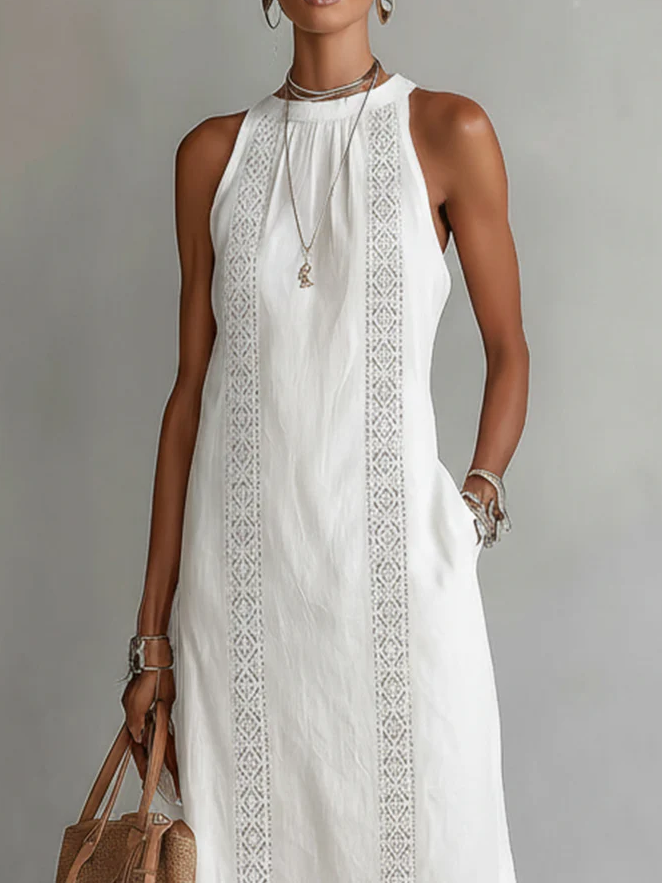 Jimena - Robe midi en lin avec col mao