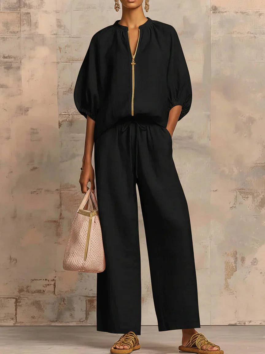 Alba | Chemise Décontractée à Boutons et Pantalon à Jambes Larges