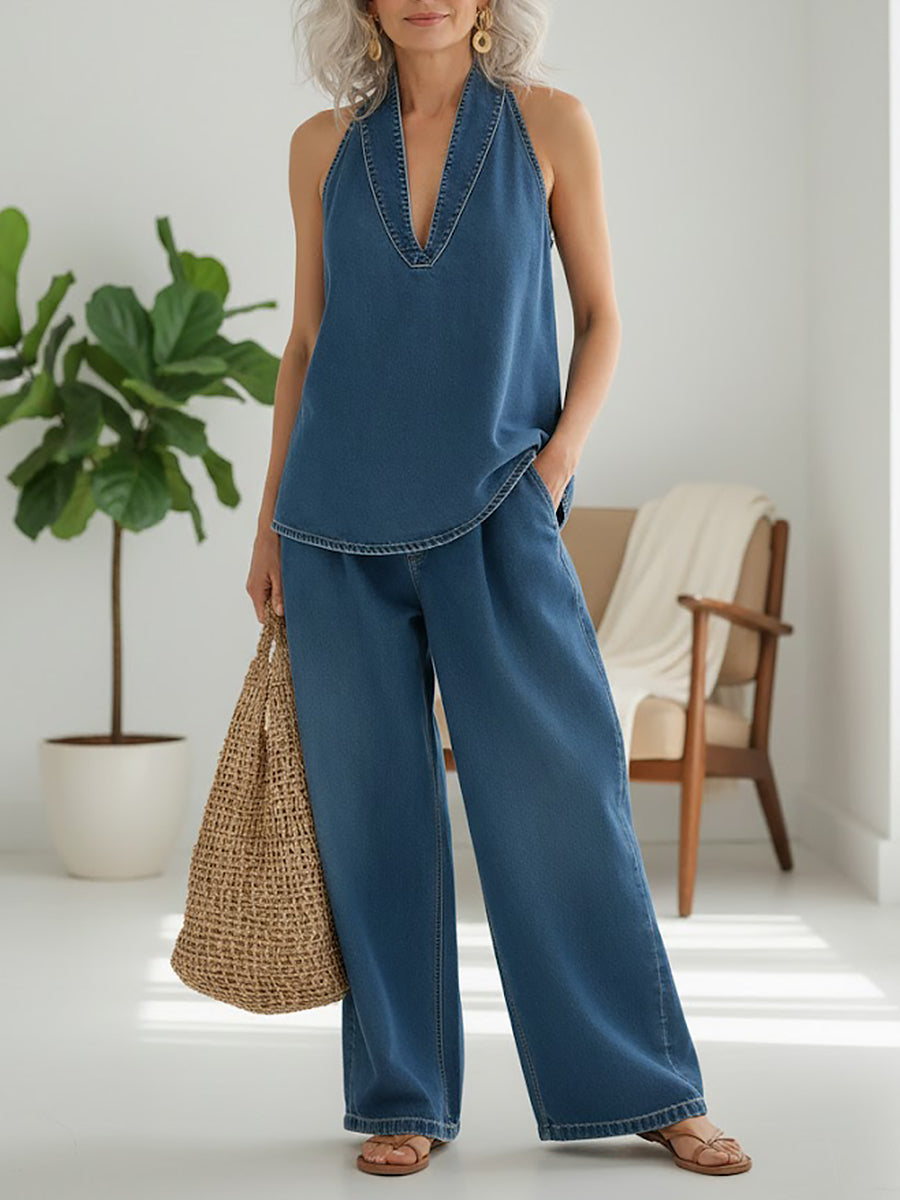 Rita | Ensemble Deux-Pièces en Denim Vintage Lavé Doux