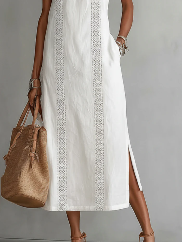 Jimena - Robe midi en lin avec col mao