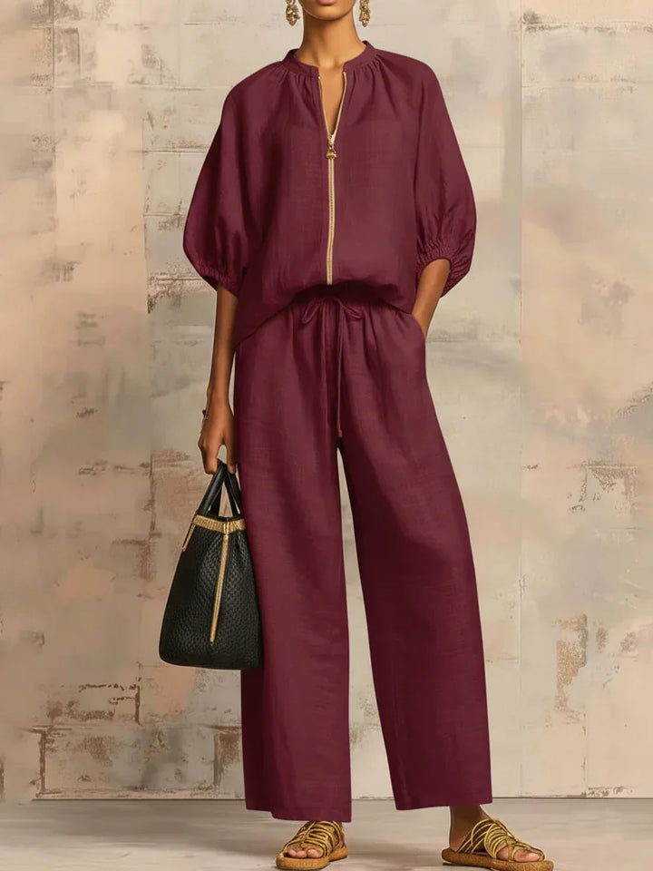 Alba | Chemise Décontractée à Boutons et Pantalon à Jambes Larges