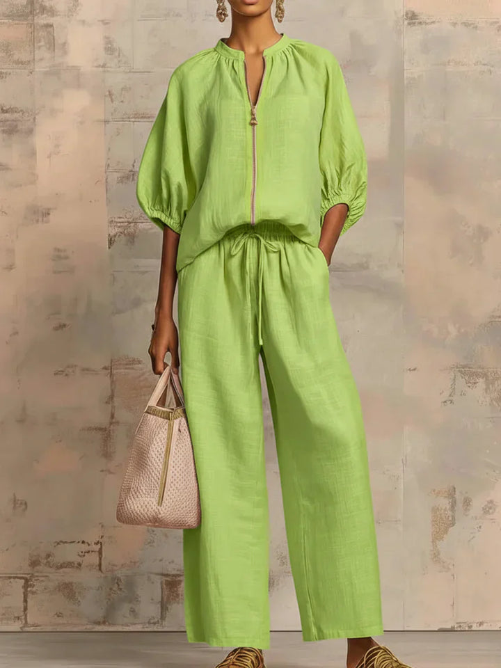 Alba | Chemise Décontractée à Boutons et Pantalon à Jambes Larges
