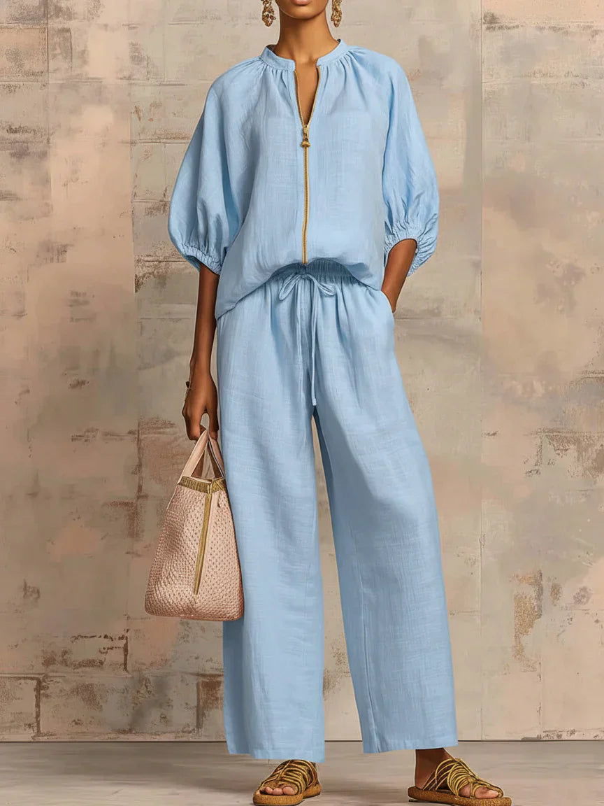 Alba | Chemise Décontractée à Boutons et Pantalon à Jambes Larges