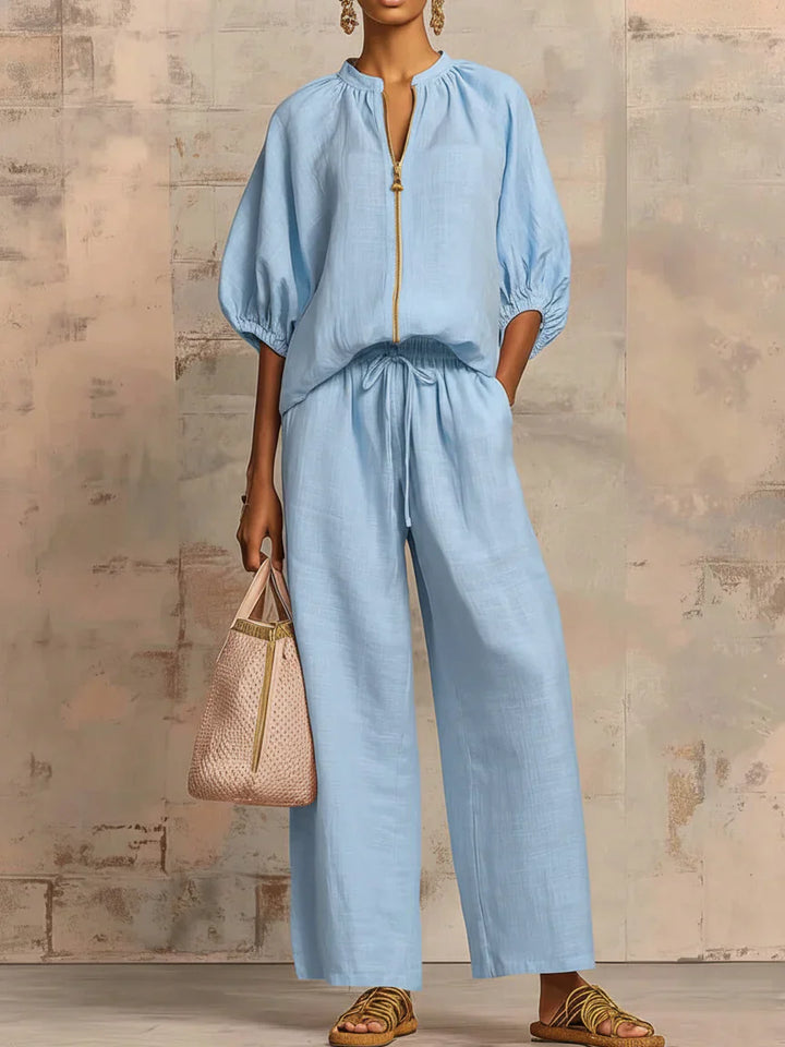 Alba | Chemise Décontractée à Boutons et Pantalon à Jambes Larges