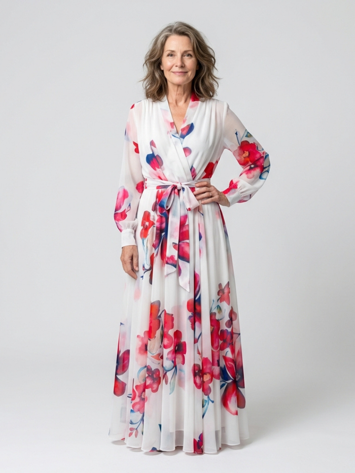 LILLIAN | ROBE MAXI ENVELOPPANTE À MANCHES LONGUES FLORALES