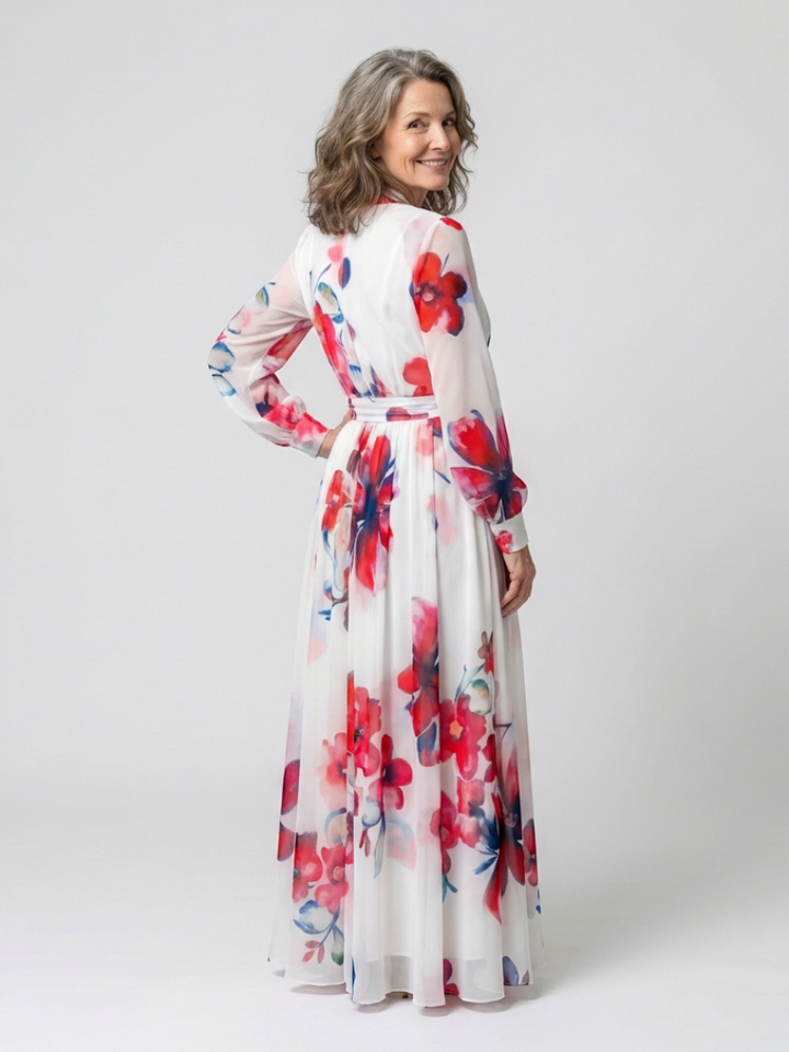 LILLIAN | ROBE MAXI ENVELOPPANTE À MANCHES LONGUES FLORALES