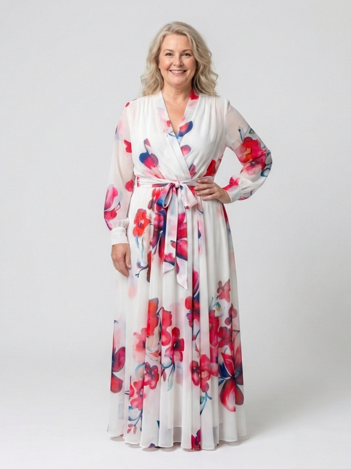 LILLIAN | ROBE MAXI ENVELOPPANTE À MANCHES LONGUES FLORALES