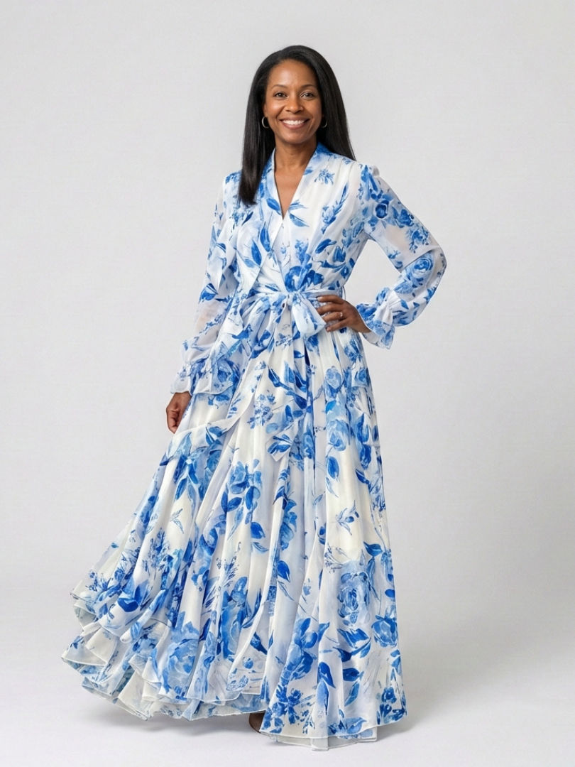 LILLIAN | ROBE MAXI ENVELOPPANTE À MANCHES LONGUES FLORALES