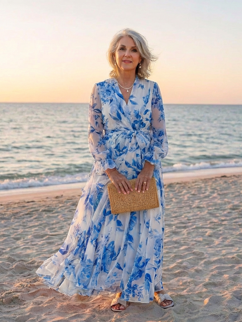 LILLIAN | ROBE MAXI ENVELOPPANTE À MANCHES LONGUES FLORALES