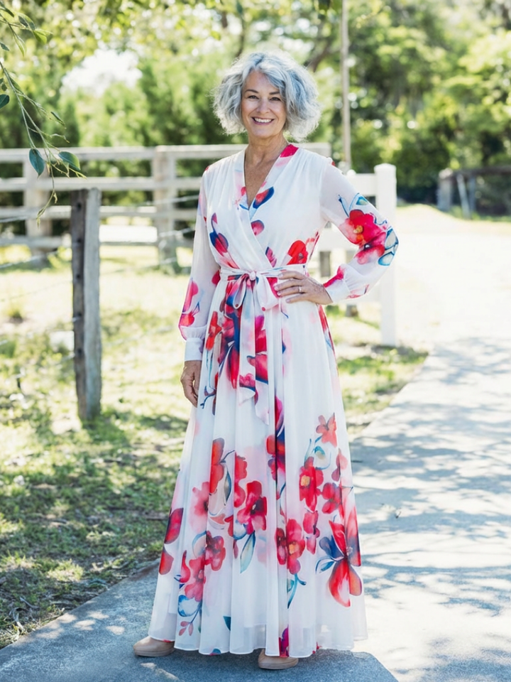 LILLIAN | ROBE MAXI ENVELOPPANTE À MANCHES LONGUES FLORALES