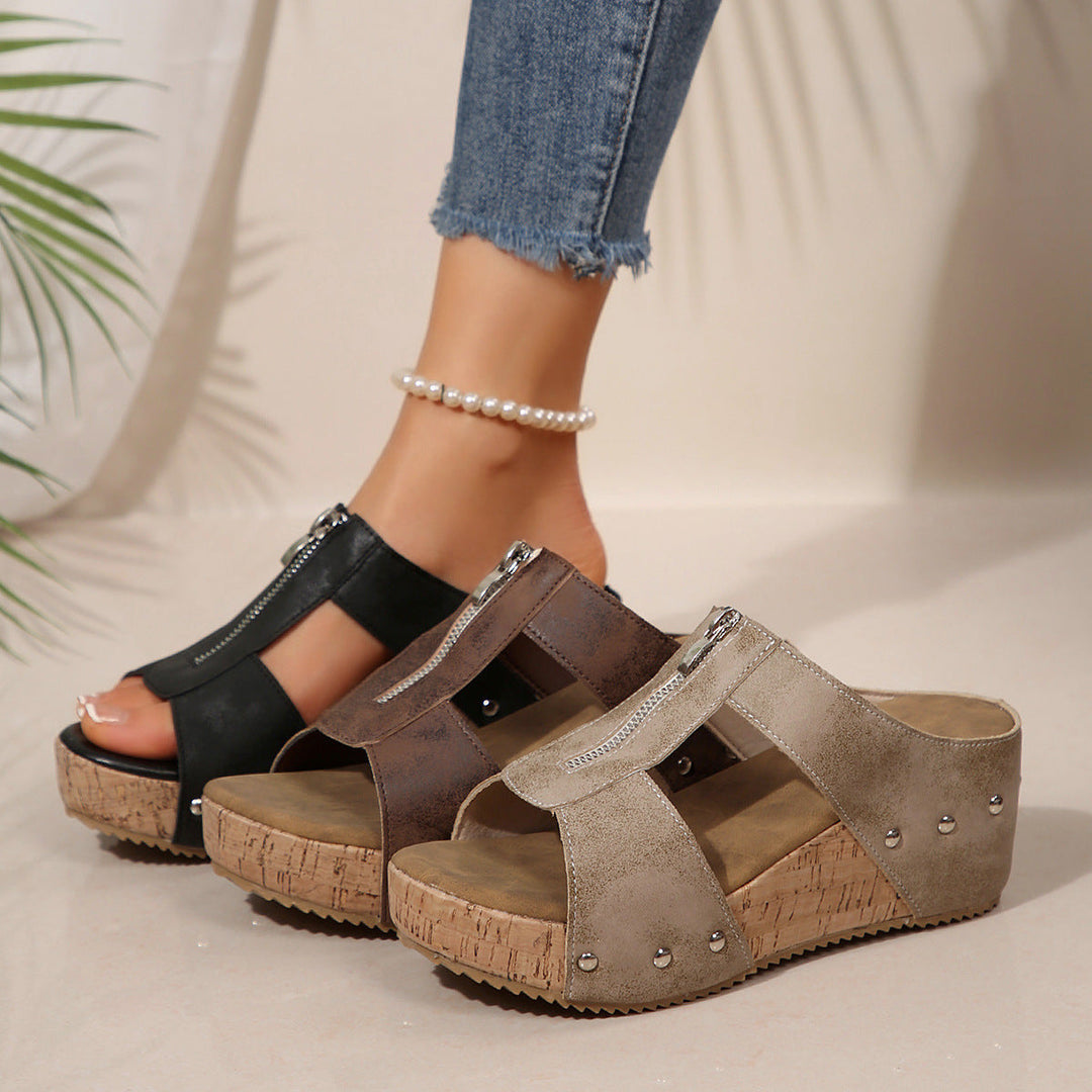 Tina | Sandales Compensées Confortables à Fermeture Éclair