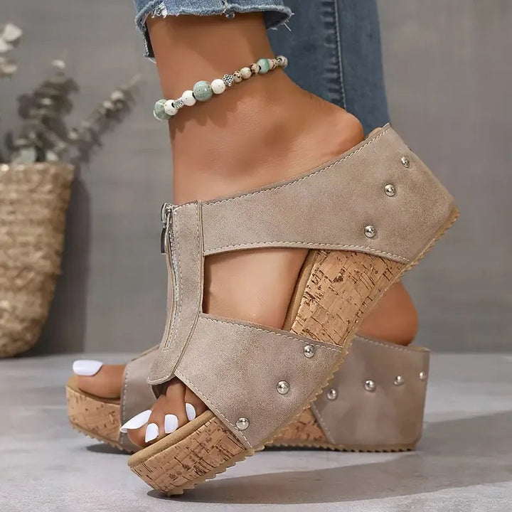 Tina | Sandales Compensées Confortables à Fermeture Éclair