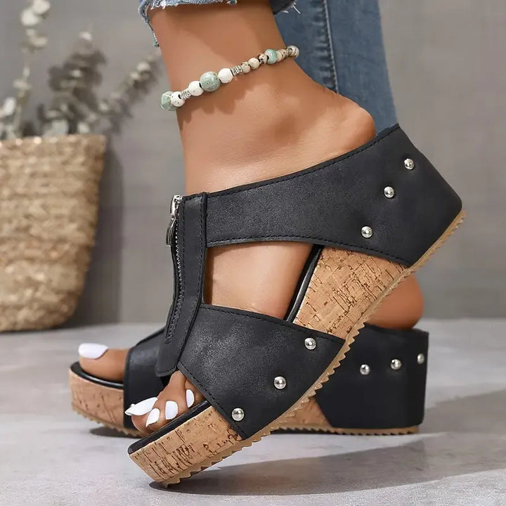 Tina | Sandales Compensées Confortables à Fermeture Éclair