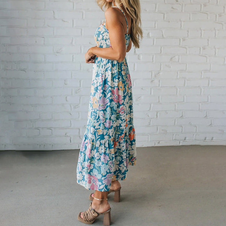 Robe Maxi Florale Avec Corsage Smocké et Bretelles Ajustables