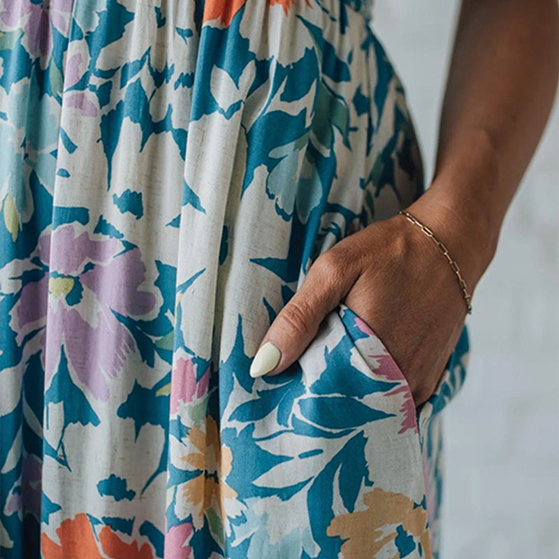 Robe Maxi Florale Avec Corsage Smocké et Bretelles Ajustables