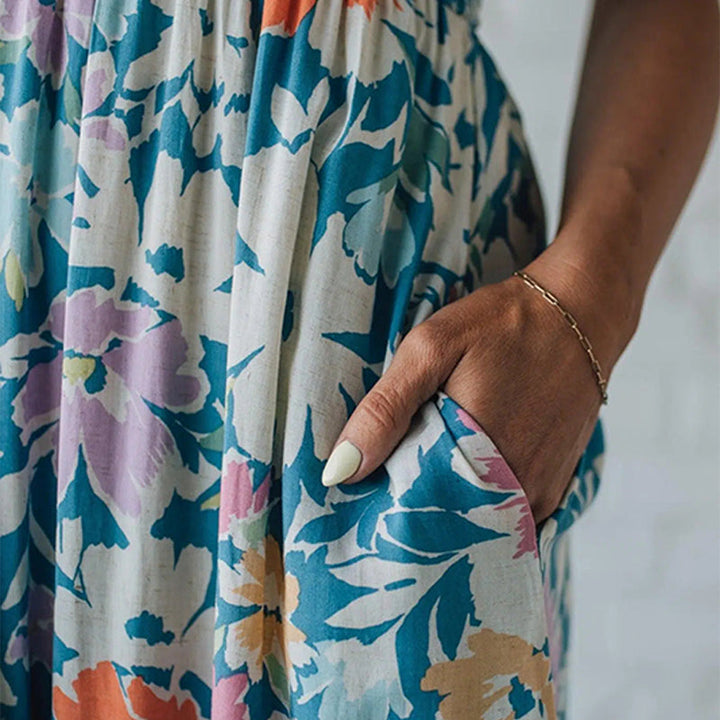 Robe Maxi Florale Avec Corsage Smocké et Bretelles Ajustables