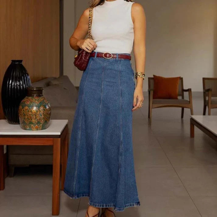 Mía - Jupe en denim midi en ligne A taille haute