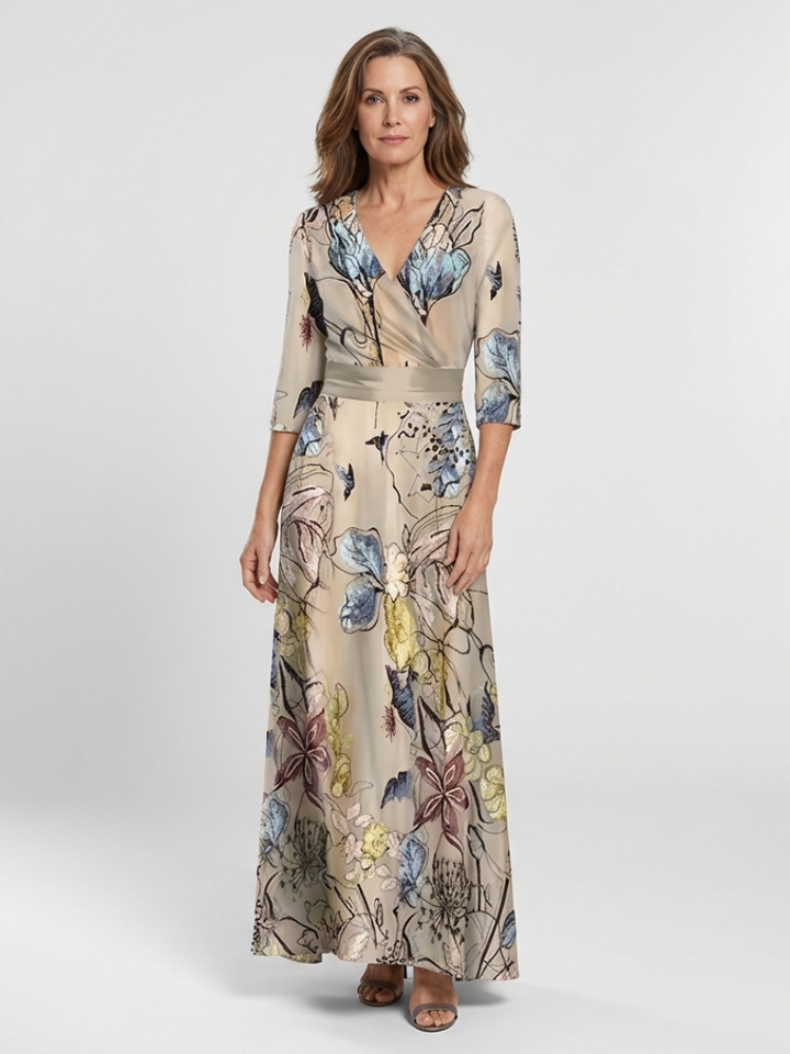 MARGARET | ROBE MAXI À MANCHES TROIS QUARTS EN FLEURS
