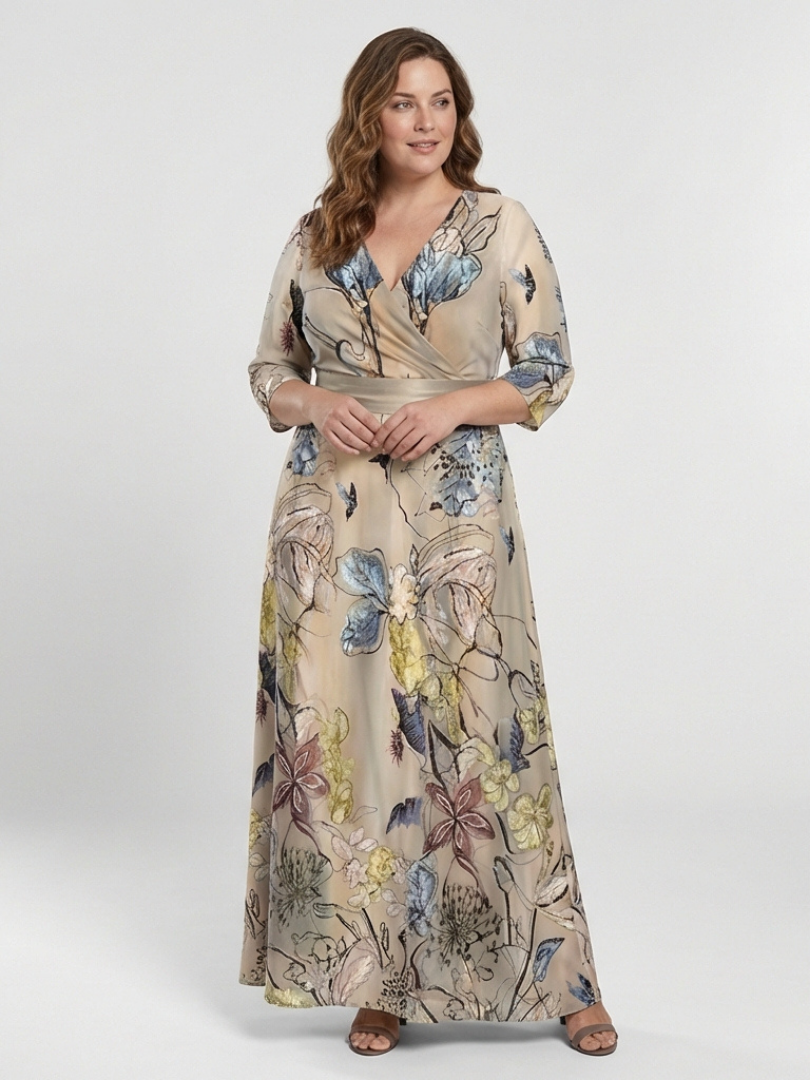 MARGARET | ROBE MAXI À MANCHES TROIS QUARTS EN FLEURS