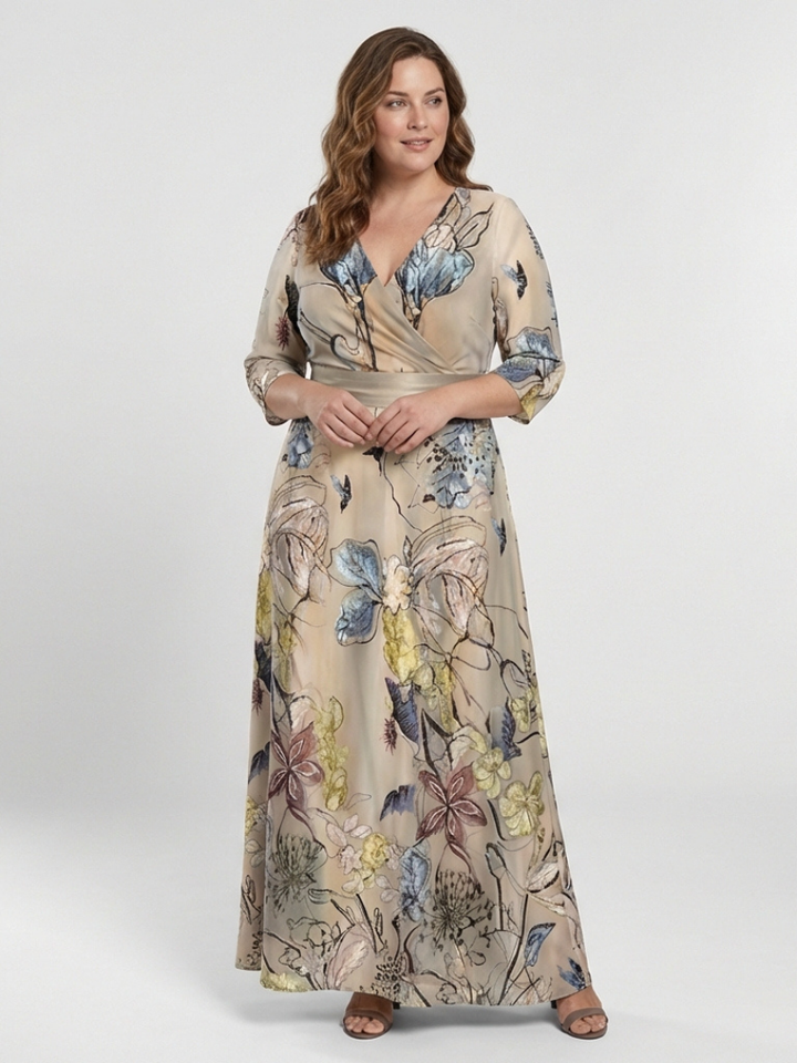MARGARET | ROBE MAXI À MANCHES TROIS QUARTS EN FLEURS