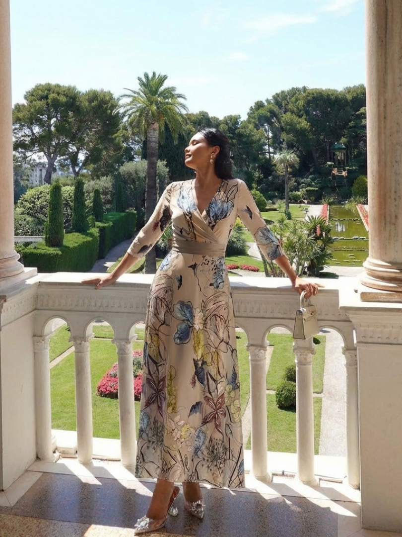MARGARET | ROBE MAXI À MANCHES TROIS QUARTS EN FLEURS
