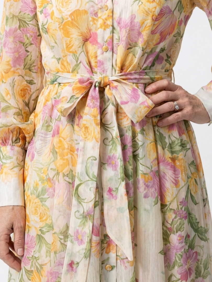 CRESSIDA | ROBE MAXI LONGUE À MANCHES LONGUES EN TRANSPARENCE FLORALE