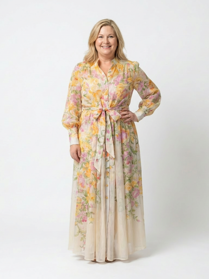 CRESSIDA | ROBE MAXI LONGUE À MANCHES LONGUES EN TRANSPARENCE FLORALE