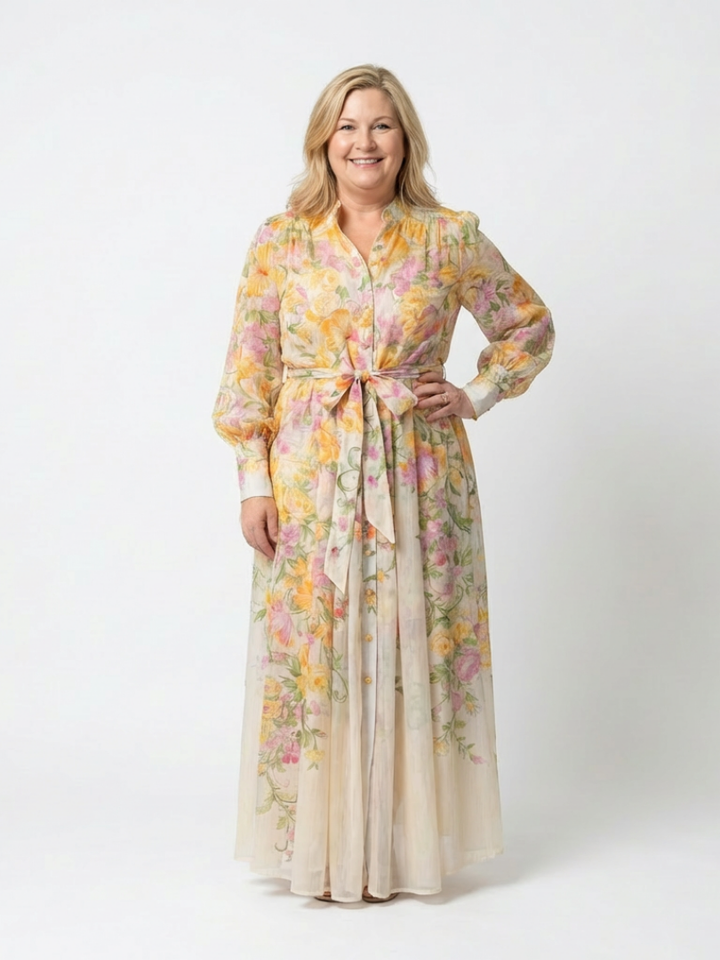 CRESSIDA | ROBE MAXI LONGUE À MANCHES LONGUES EN TRANSPARENCE FLORALE