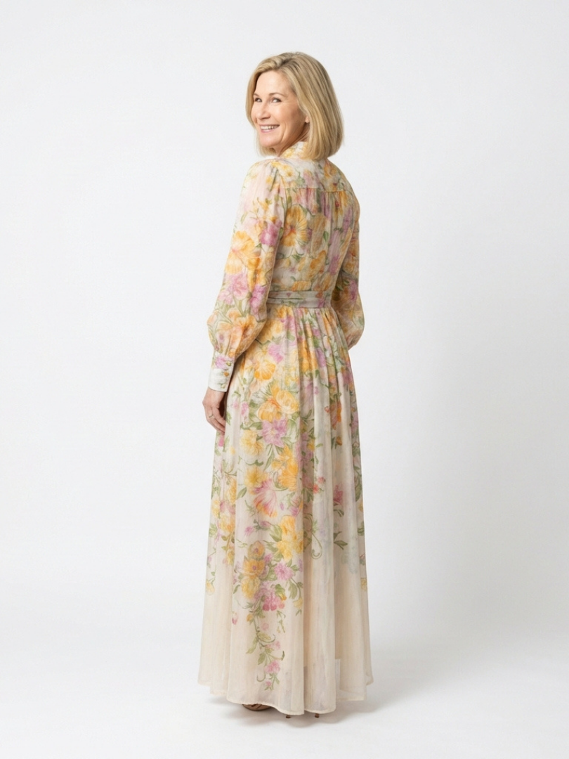 CRESSIDA | ROBE MAXI LONGUE À MANCHES LONGUES EN TRANSPARENCE FLORALE
