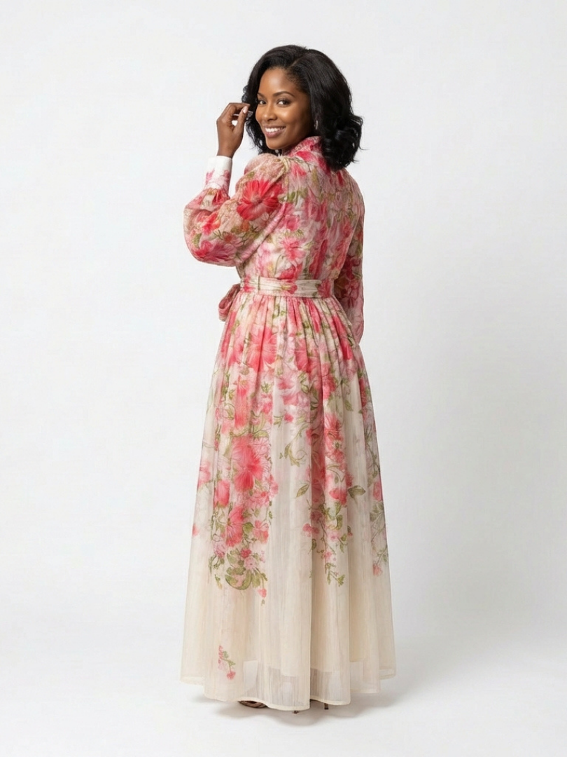 CRESSIDA | ROBE MAXI LONGUE À MANCHES LONGUES EN TRANSPARENCE FLORALE