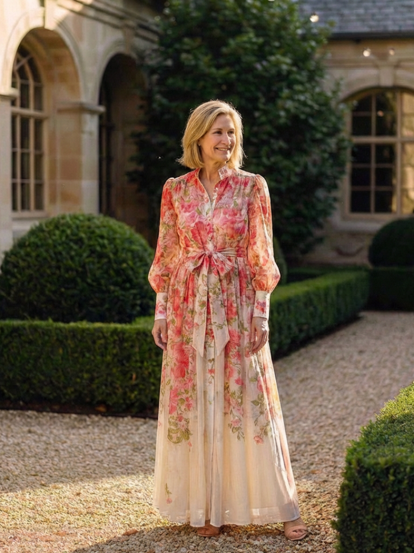 CRESSIDA | ROBE MAXI LONGUE À MANCHES LONGUES EN TRANSPARENCE FLORALE