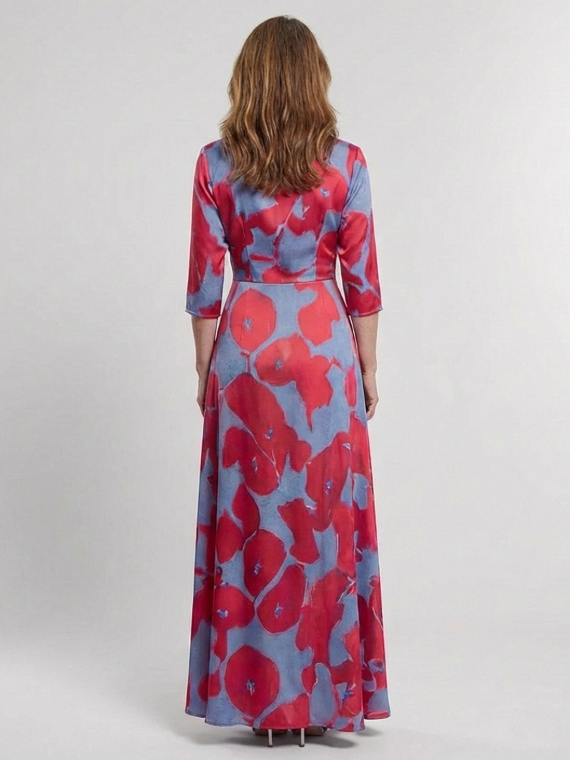 DANIELLE | ROBE MAXI FLORALE À MANCHES TROIS QUARTS ET COL EN V