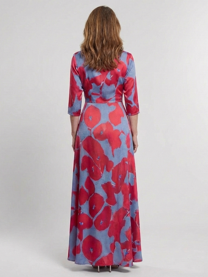 DANIELLE | ROBE MAXI FLORALE À MANCHES TROIS QUARTS ET COL EN V