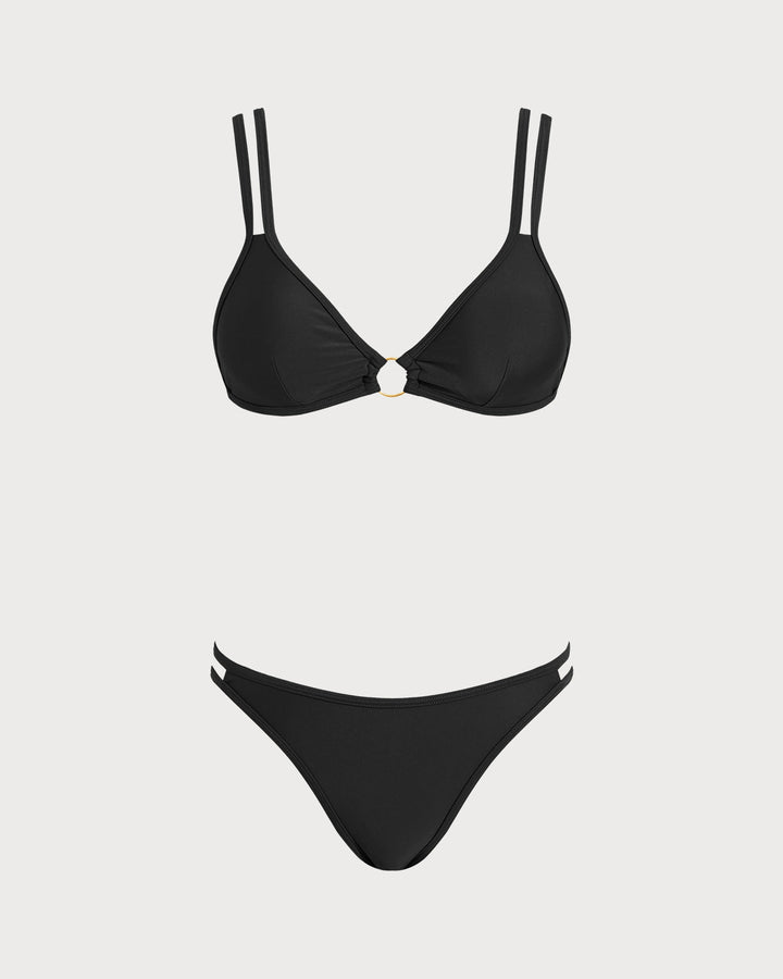 Ensemble de Bikini Triangle Noir avec O-Ring
